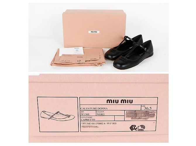 Miu Miu Leder-Ballerinas Schwarz - Ansicht 6