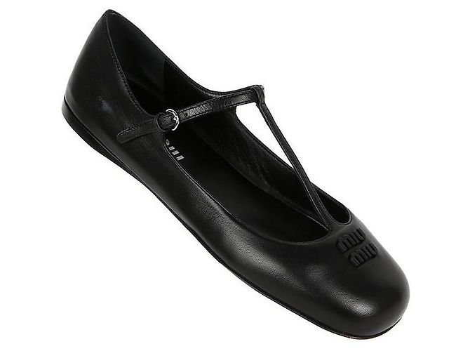 Miu Miu Leder-Ballerinas Schwarz - Ansicht 8