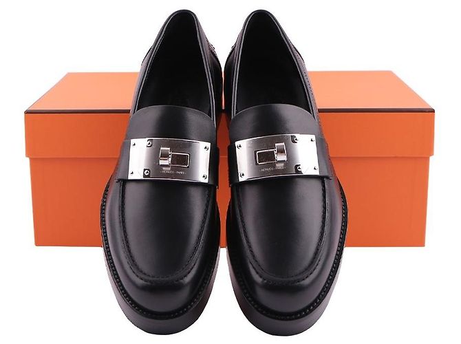 Mocassini Hermès in pelle nera Nero - vista 13