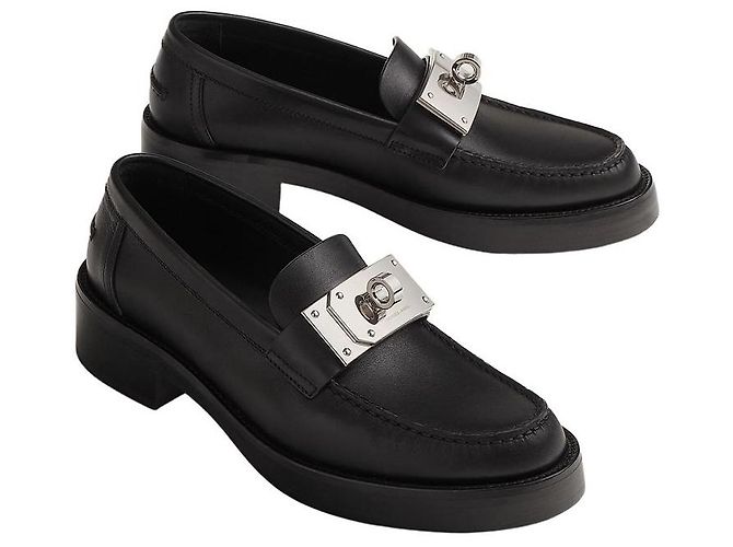 Mocassini Hermès in pelle nera Nero - vista 4