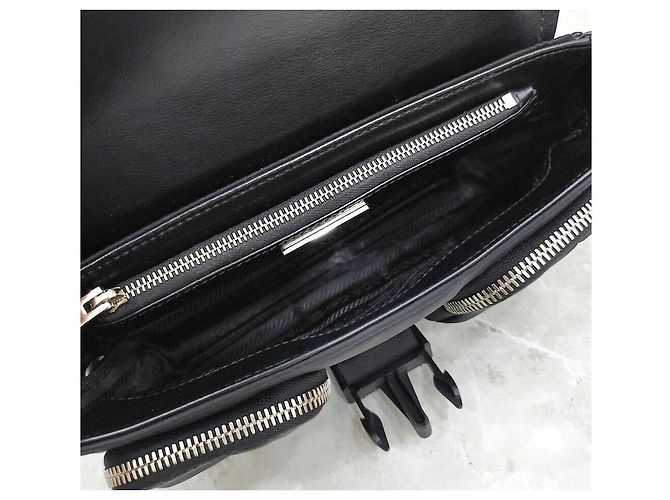 Prada Borsa a tracolla in nylon e pelle spazzolata con tasca - vista 8