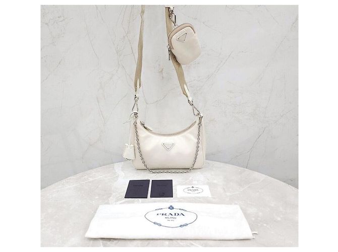 Prada Borsa a tracolla Re-Edition in Re-Nylon bianca Argento - vista 8