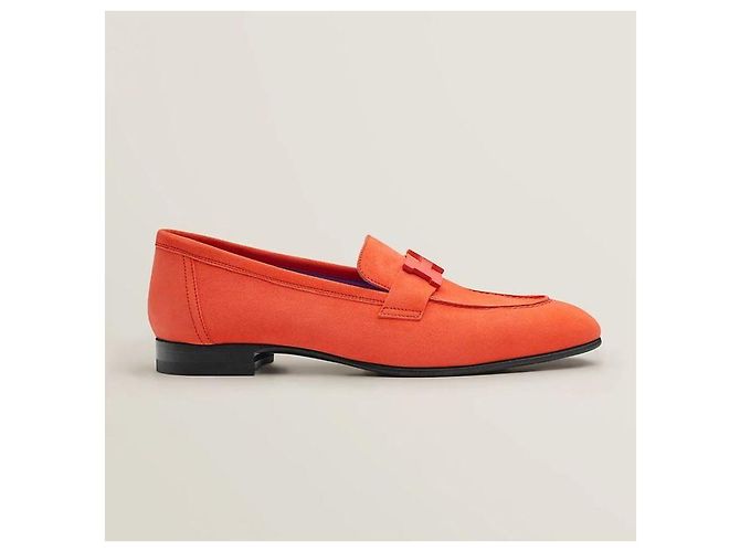 Hermès Mocassino Paris Suede Orange Rosso - vista 3
