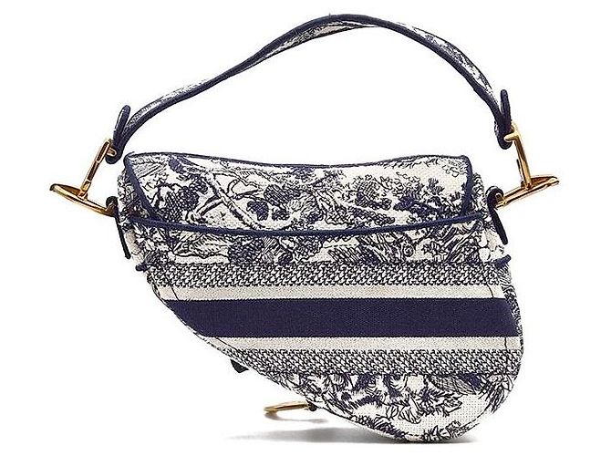 Borsa Saddle Christian Dior ricamata Toile de Jouy Blu - vista 3