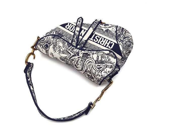 Borsa Saddle Christian Dior ricamata Toile de Jouy Blu - vista 4