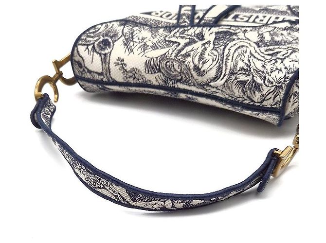 Borsa Saddle Christian Dior ricamata Toile de Jouy Blu - vista 5