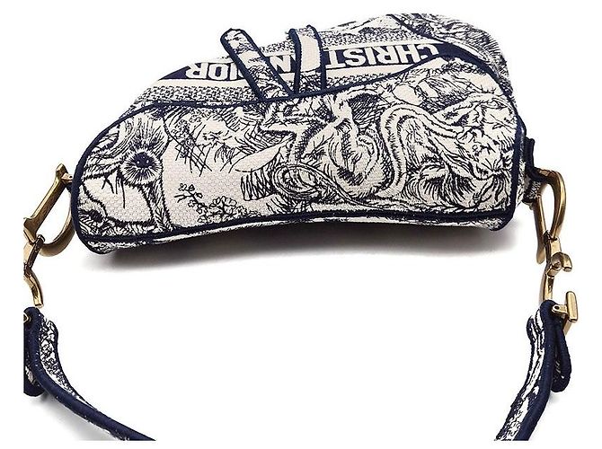 Borsa Saddle Christian Dior ricamata Toile de Jouy Blu - vista 6