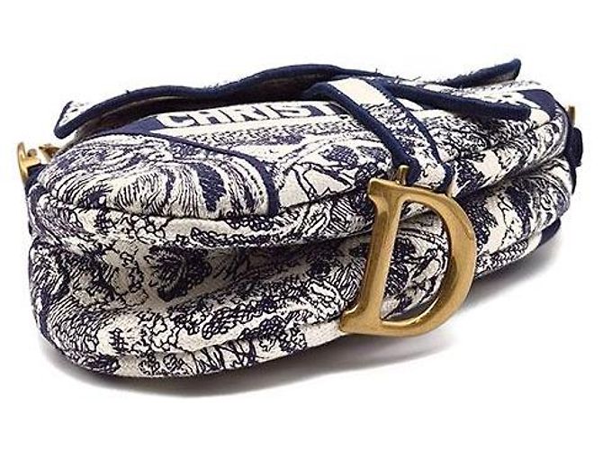Borsa Saddle Christian Dior ricamata Toile de Jouy Blu - vista 7