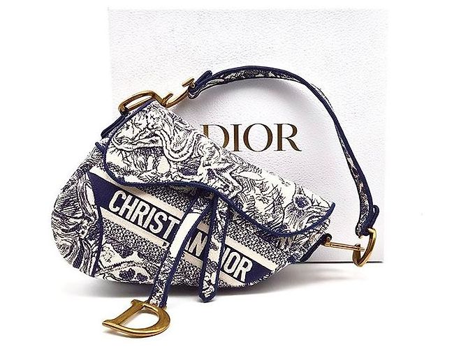 Borsa Saddle Christian Dior ricamata Toile de Jouy Blu - vista 8