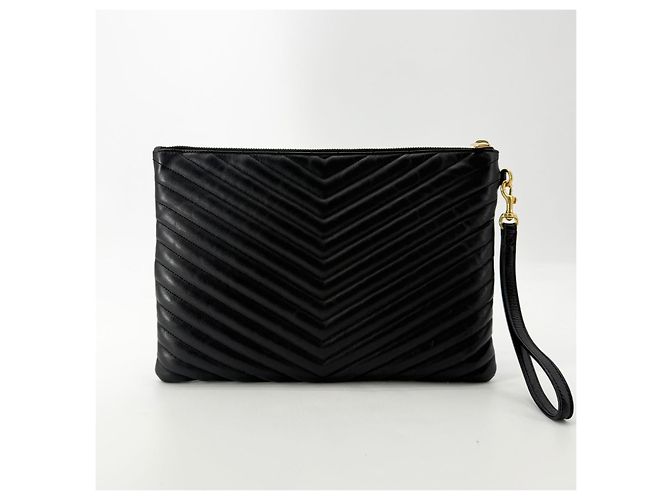Saint Laurent Clutch Monogram Matelassé Gold New Medium Nero - vista 2
