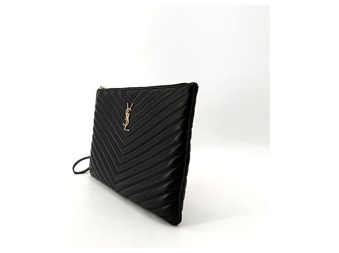 Saint Laurent Clutch Monogram Matelassé Gold New Medium Nero - vista 3