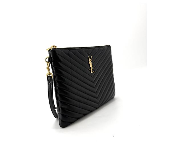 Saint Laurent Clutch Monogram Matelassé Gold New Medium Nero - vista 4