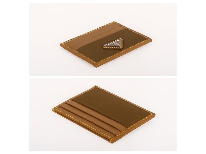 Prada Triangle Logo Lina Nylon Leather Card Holder Brown - view 3