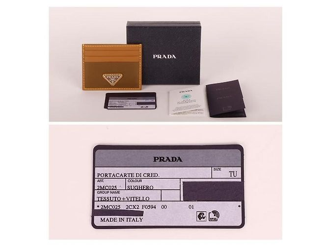 Prada Triangle Logo Lina Nylon Leather Card Holder Brown - view 5