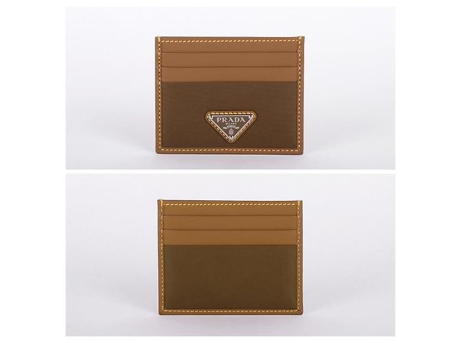 Prada Triangle Logo Lina Nylon Leather Card Holder Brown - view 8