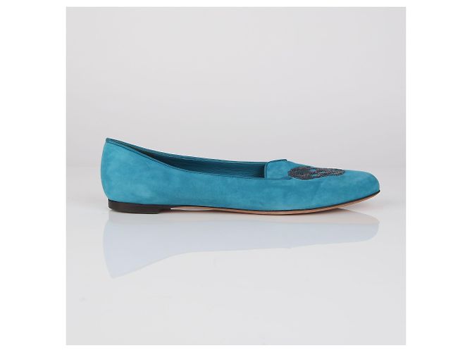 Alexander Mcqueen Mocassini Skull in camoscio blu - vista 2