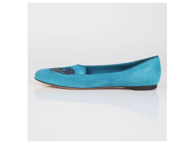 Alexander Mcqueen Mocassini Skull in camoscio blu - vista 5