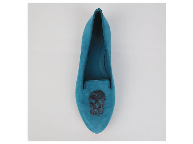 Alexander Mcqueen Mocassini Skull in camoscio blu - vista 6