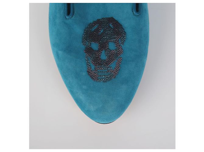 Alexander Mcqueen Mocassini Skull in camoscio blu - vista 7