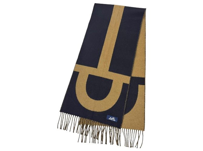 Hermès Stola in cashmere Hermes Grand Mall Marrone Blu navy - vista 4