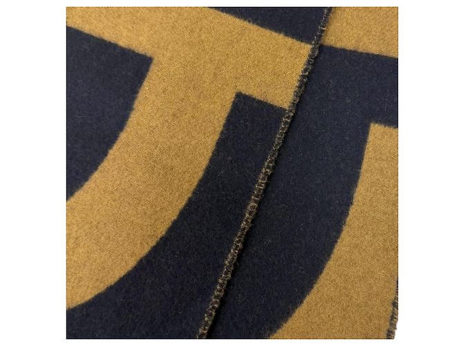 Hermès Stola in cashmere Hermes Grand Mall Marrone Blu navy - vista 6