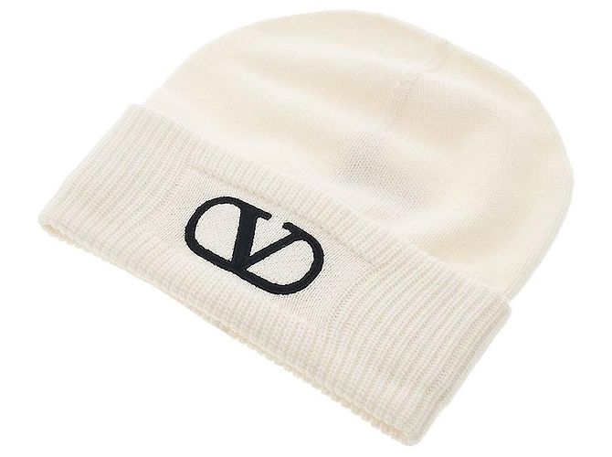 Valentino Berretto in lana da donna Signature Logo LZC Bianco - vista 3