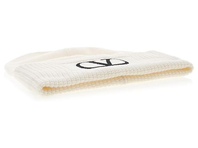 Valentino Berretto in lana da donna Signature Logo LZC Bianco - vista 4
