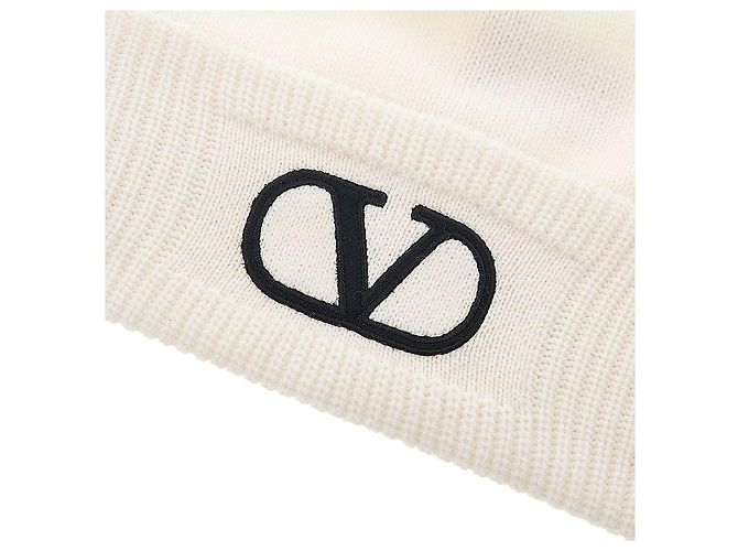 Valentino Berretto in lana da donna Signature Logo LZC Bianco - vista 5