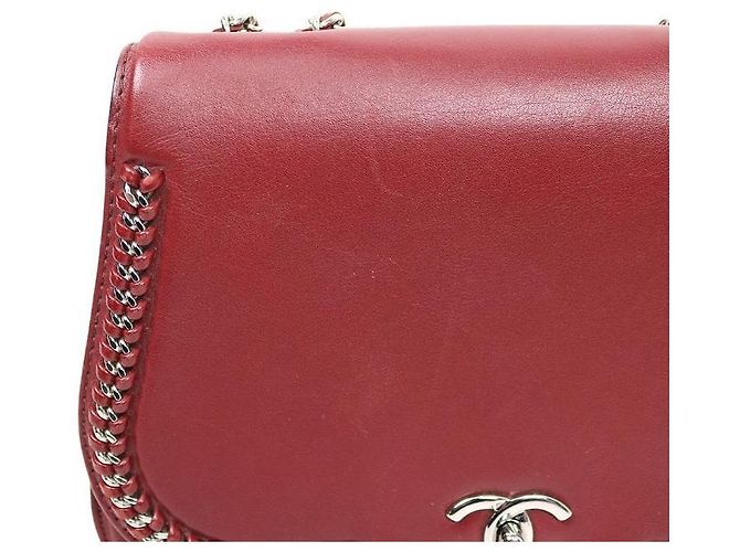 Chanel Borsa a tracolla in pelle bordeaux con patta e catena - vista 6