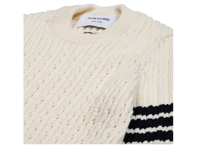 Thom Browne Pullover de lã Bar Pointelle Branco - vista 3