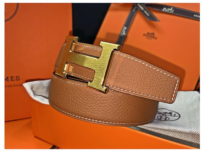 Hermès Cintura reversibile Classic Black Gold Outstitch in oro opaco Arancione - vista 4