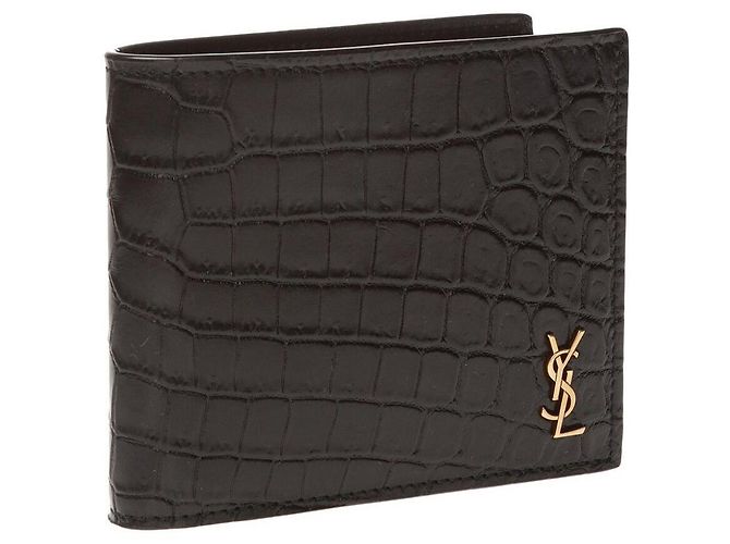 Saint Laurent Gold Logo Bi-Fold Wallet Black - view 3