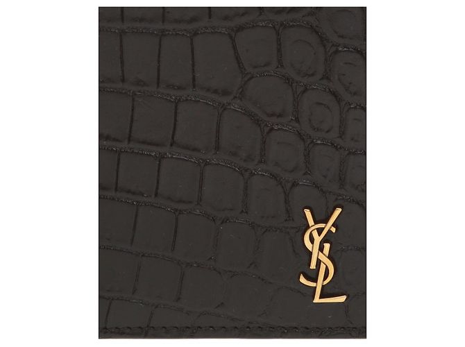 Saint Laurent Gold Logo Bi-Fold Wallet Black - view 6