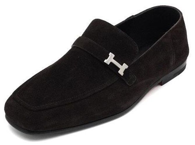 Hermès Mocassini Slip-On Giovanni in camoscio con logo argento Nero - vista 2