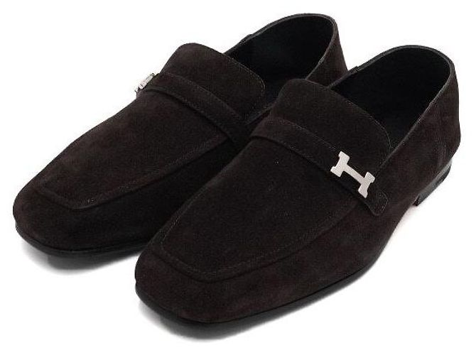 Hermès Mocassini Slip-On Giovanni in camoscio con logo argento Nero - vista 3