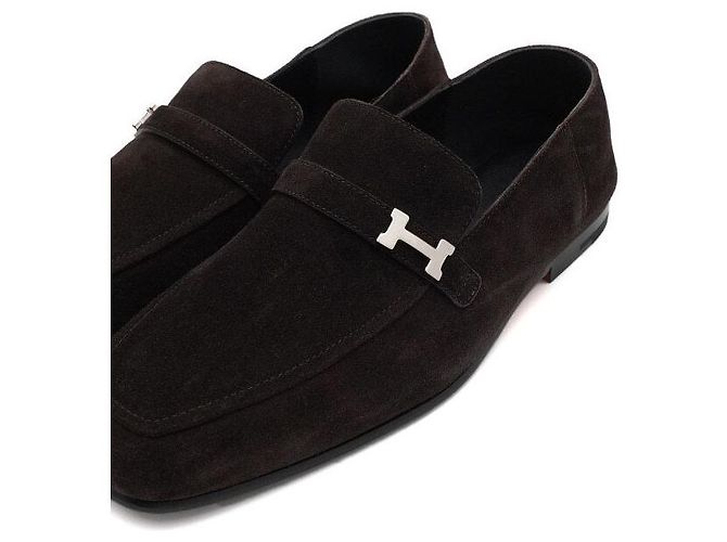 Hermès Mocassini Slip-On Giovanni in camoscio con logo argento Nero - vista 5
