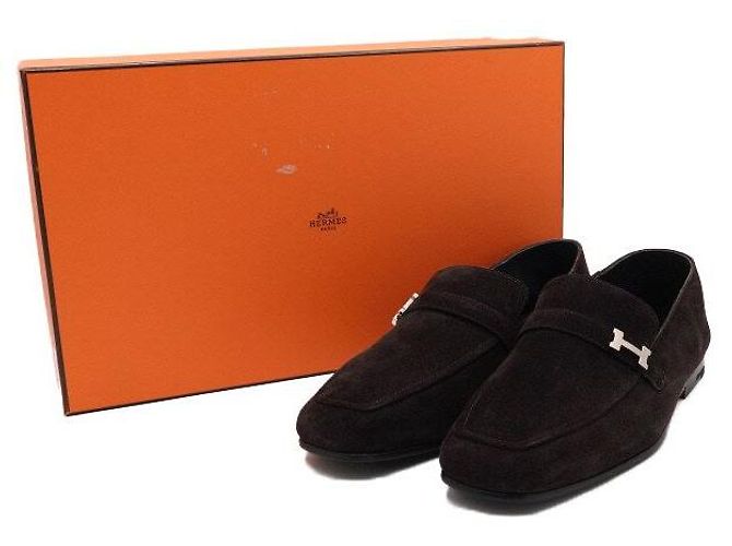 Hermès Mocassini Slip-On Giovanni in camoscio con logo argento Nero - vista 7