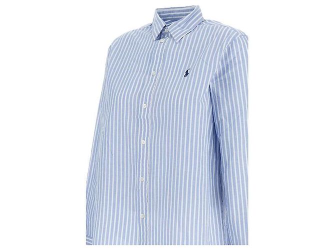 Ralph Lauren Camicia in cotone e lino a righe Classic Fit Blu - vista 5