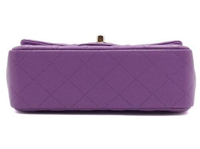 Chanel Mini borsa a tracolla Classic Flap in pelle d'agnello viola con catena oro champagne Porpora - vista 8