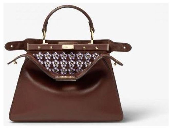 Fendi Borsa Peekaboo See Mini Bag Marrone - vista 4