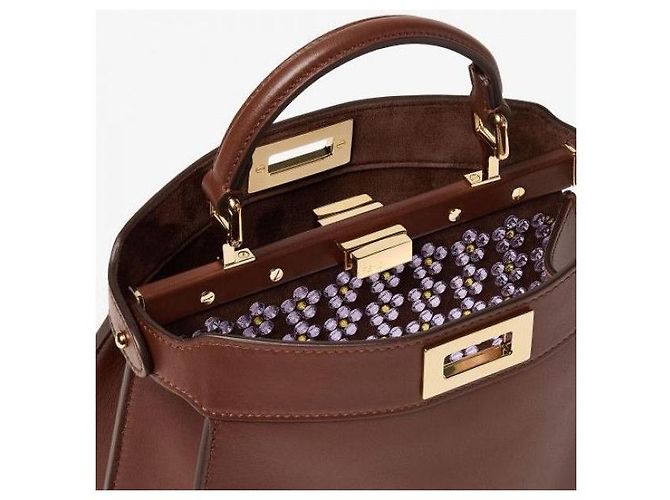 Fendi Borsa Peekaboo See Mini Bag Marrone - vista 7
