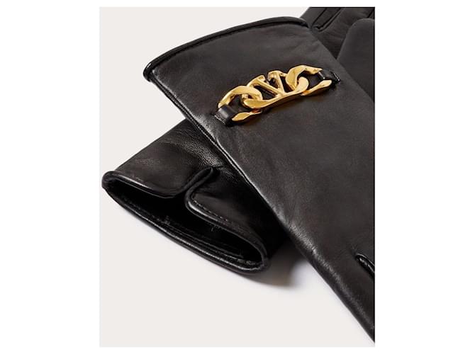 Valentino Leder-Kaschmir-Handschuhe Schwarz - Ansicht 2