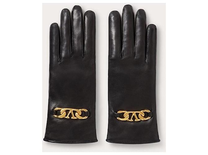Valentino Leder-Kaschmir-Handschuhe Schwarz - Ansicht 3