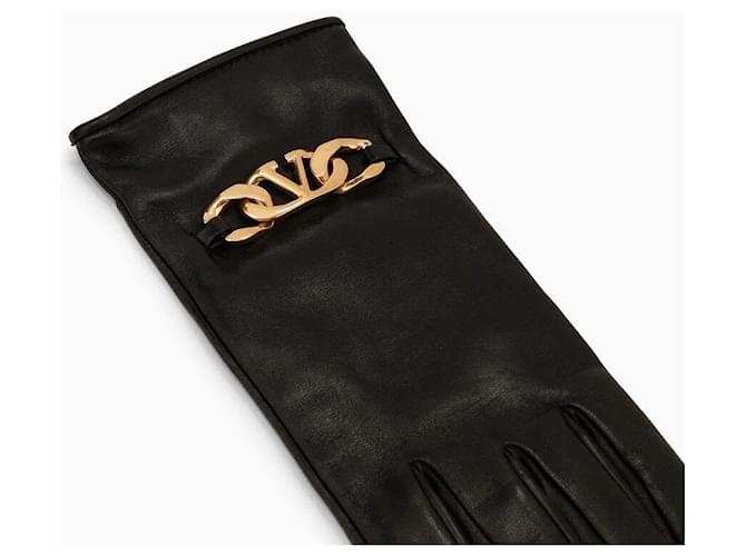 Valentino Leder-Kaschmir-Handschuhe Schwarz - Ansicht 5