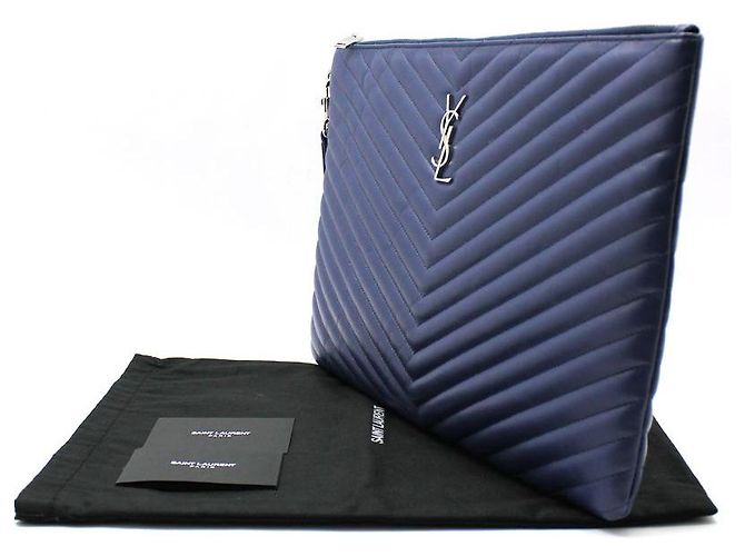 Saint Laurent Clutch Monogram Matelassé Blu - vista 2