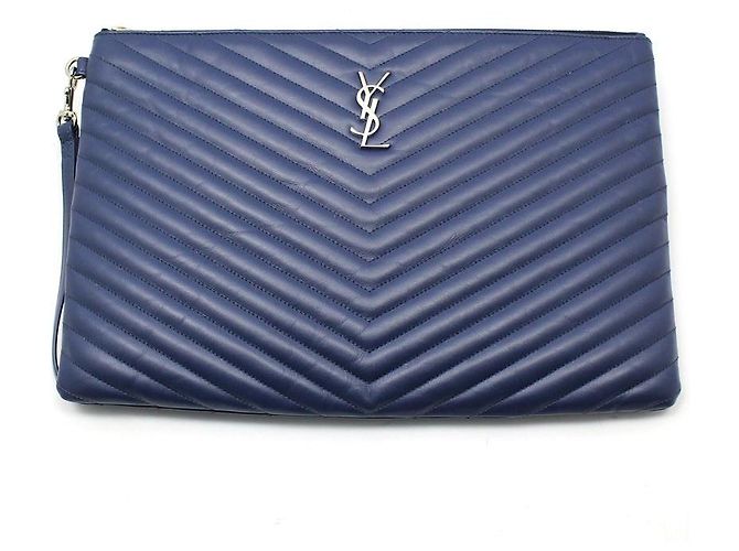 Saint Laurent Clutch Monogram Matelassé Blu - vista 3