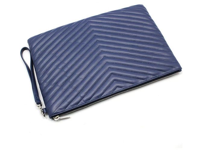 Saint Laurent Clutch Monogram Matelassé Blu - vista 4