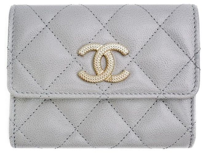 Chanel Porta-cartões Golden Snap Caviar Gold Gray Conjunto Completo Presente Marrom - vista 2