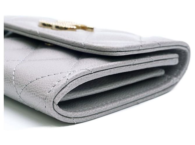 Chanel Porta-cartões Golden Snap Caviar Gold Gray Conjunto Completo Presente Marrom - vista 5
