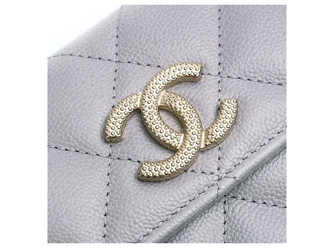 Chanel Porta-cartões Golden Snap Caviar Gold Gray Conjunto Completo Presente Marrom - vista 6
